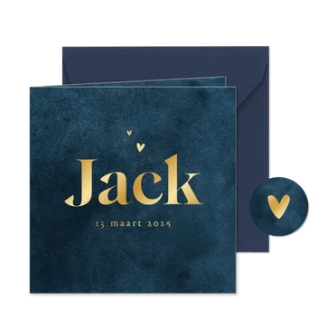 Geboortekaartje stijlvol blauw goud hartje